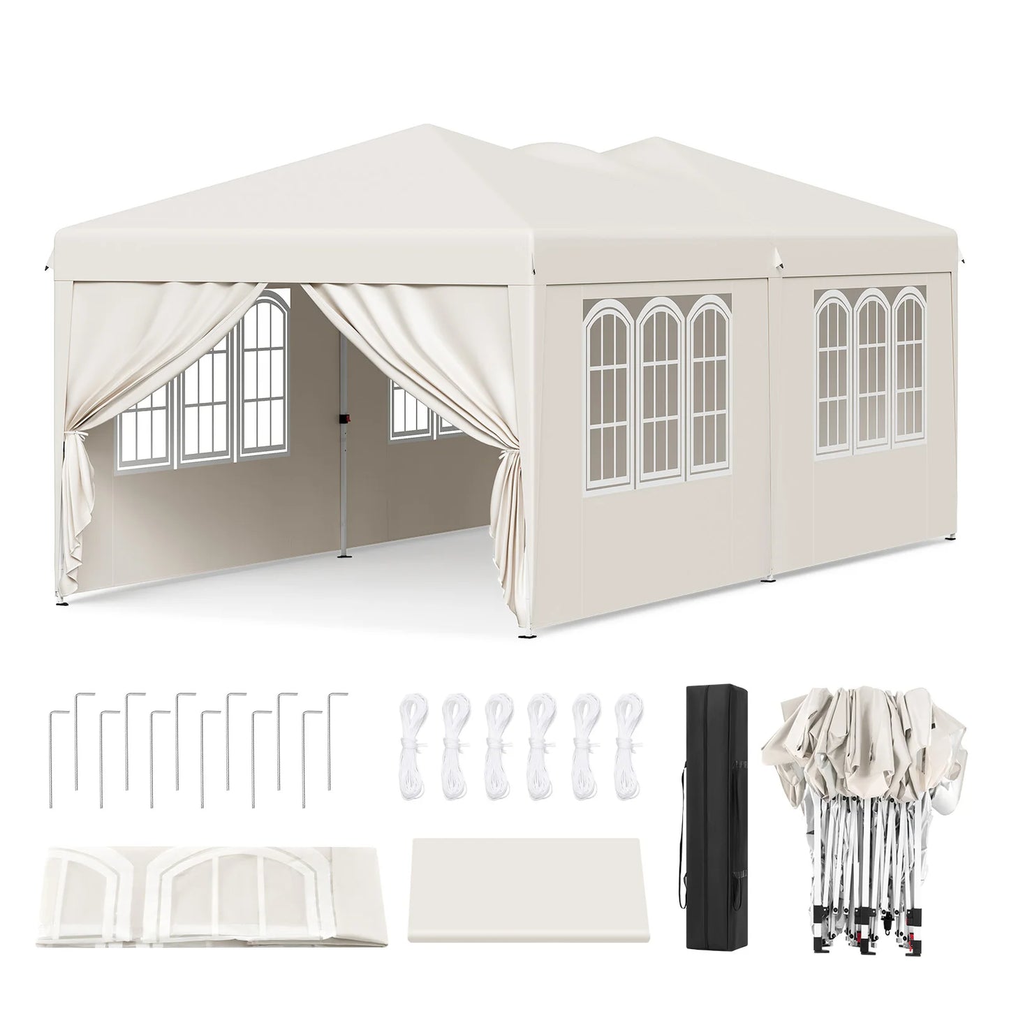 WOLTU Outdoor Garden Gazebo 3x6m Folding Pop-up Tent with 6 Removable Side Panels UV Resistant Waterproof Carry Bag for Parties
