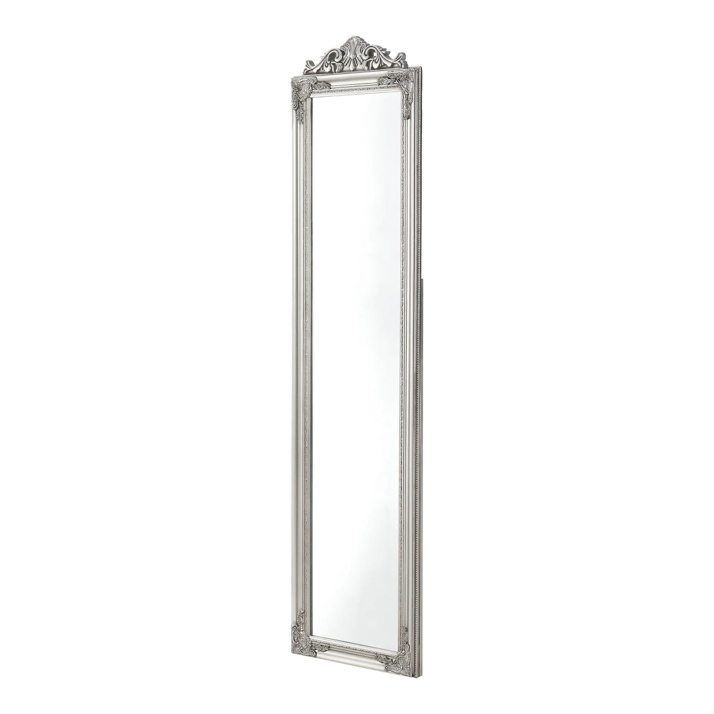 In And OutdoorMatch Schitterende vrijstaande spiegel Divarno - met barokke lijst - verstelbaar - 160x40cm - zilver - passpiegel Staande spiegel