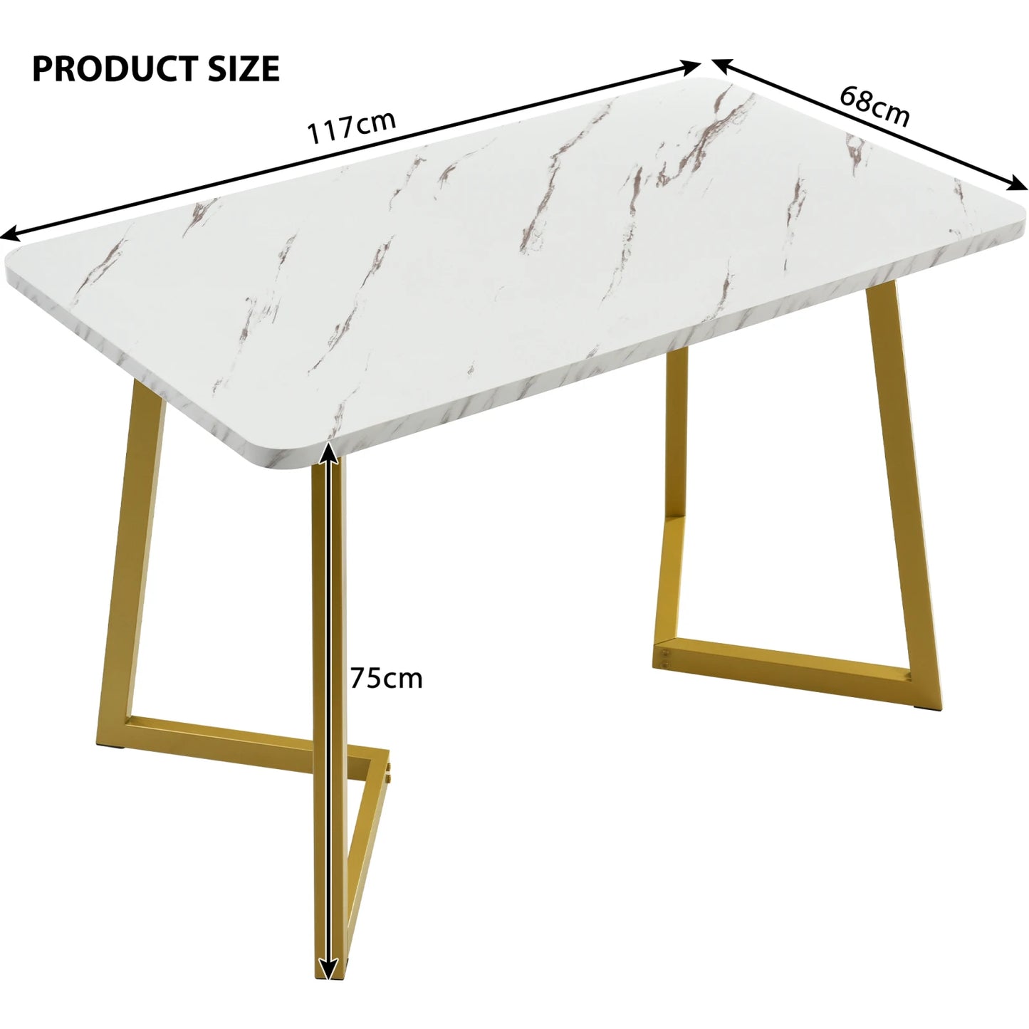 Eettafel - Marmerlook - 117x68cm - Wit/Goud