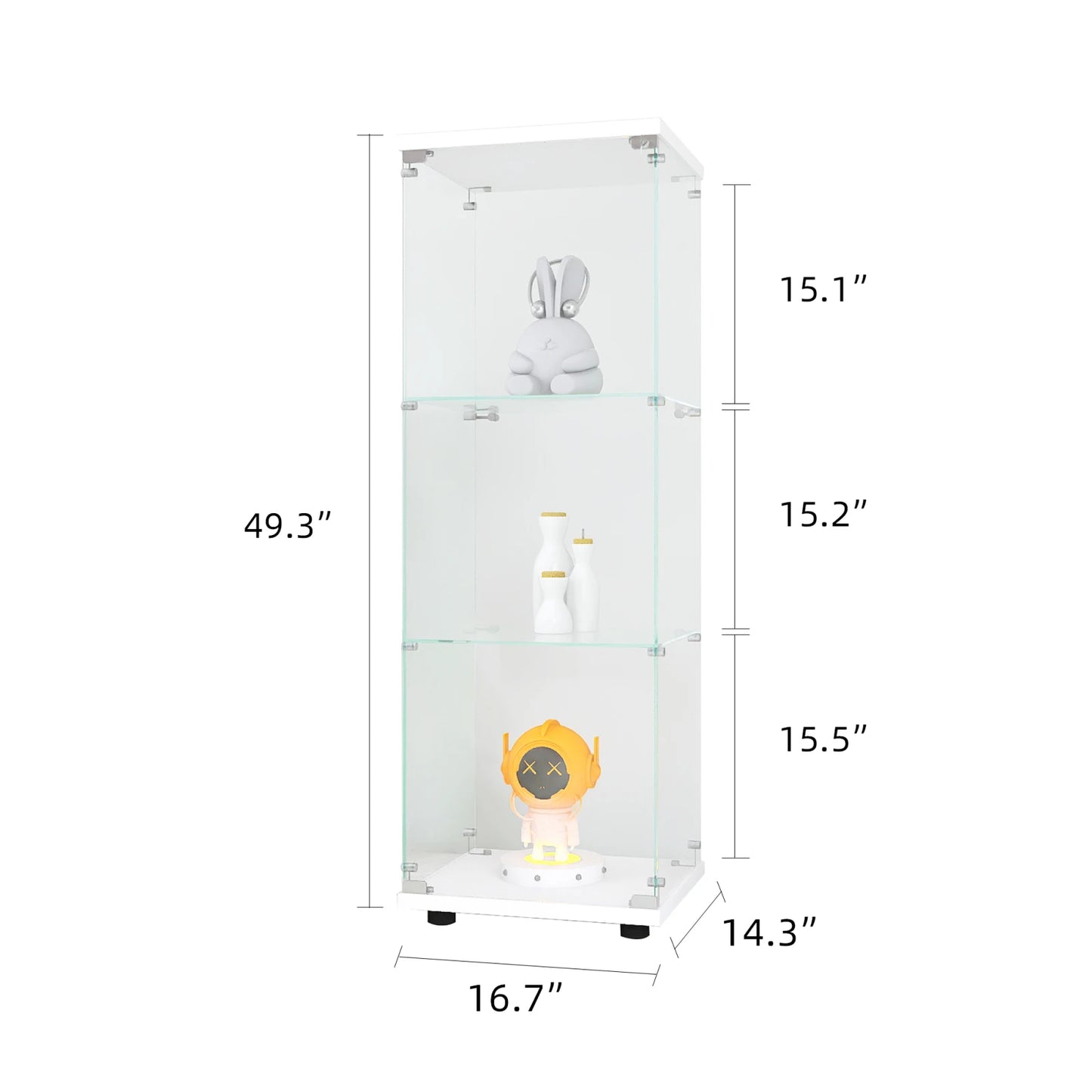 Glazen Displaykast - 3 Etages - 1 Deur - 49,3x16,7x14,3cm