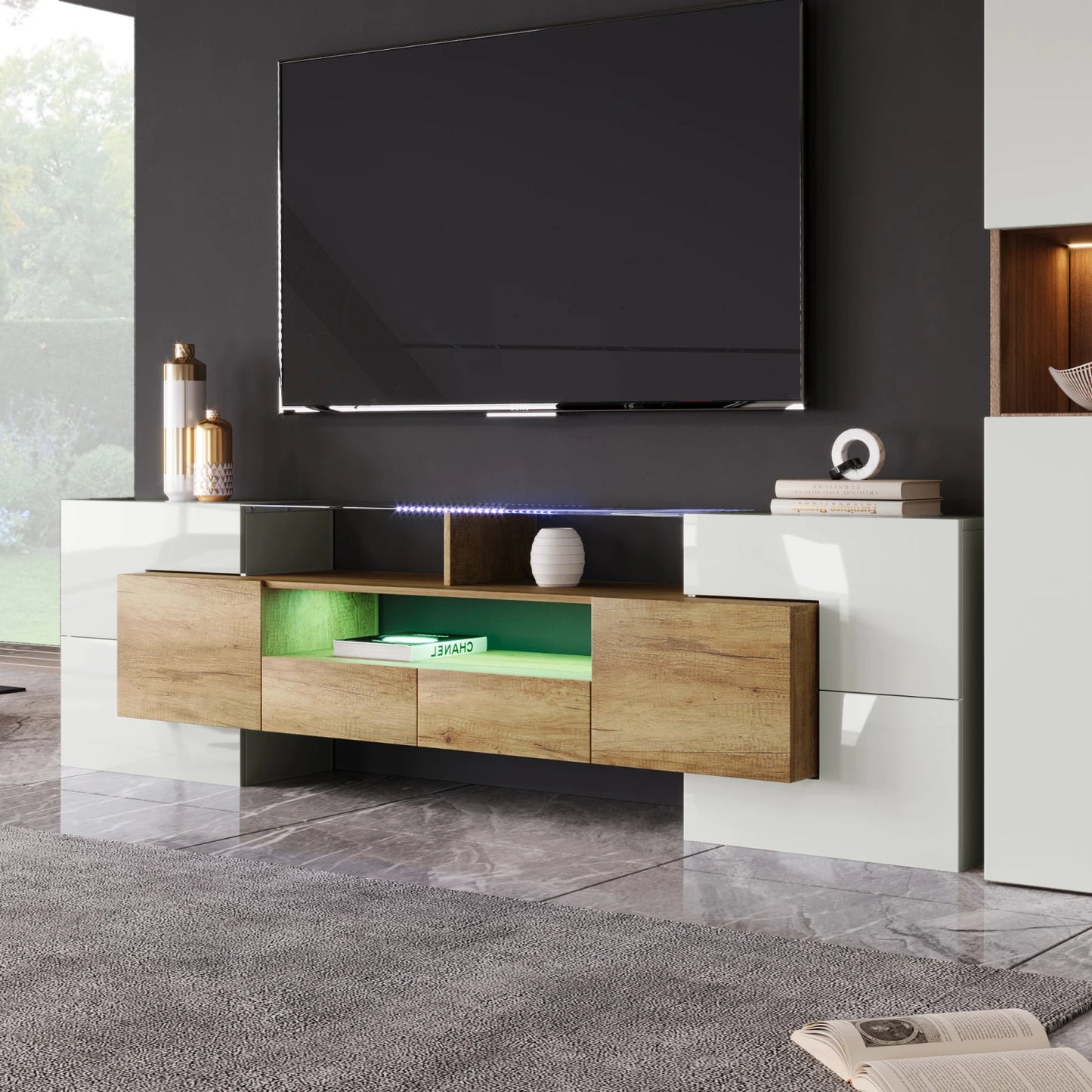 Witte TV-meubel - 200 cm - LED-verlichting
