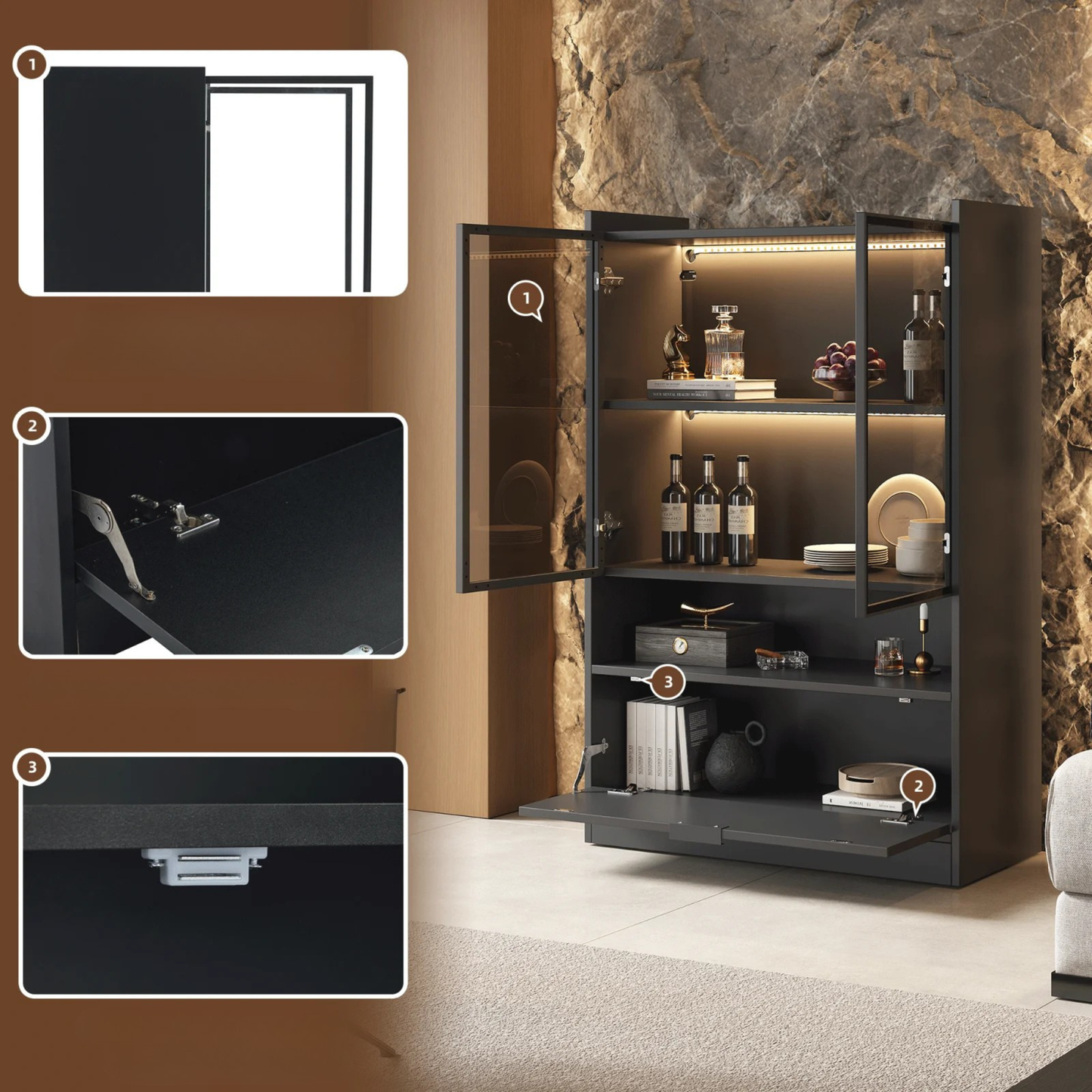 LED Displaykast - Zwart - 120x80x35cm