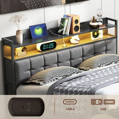 Bedframe - Opbergsysteem - 140x190cm - Met LED - Grijs
