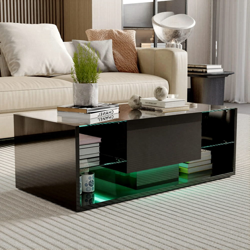 Salontafel - Met LED Verlichting - Zwart