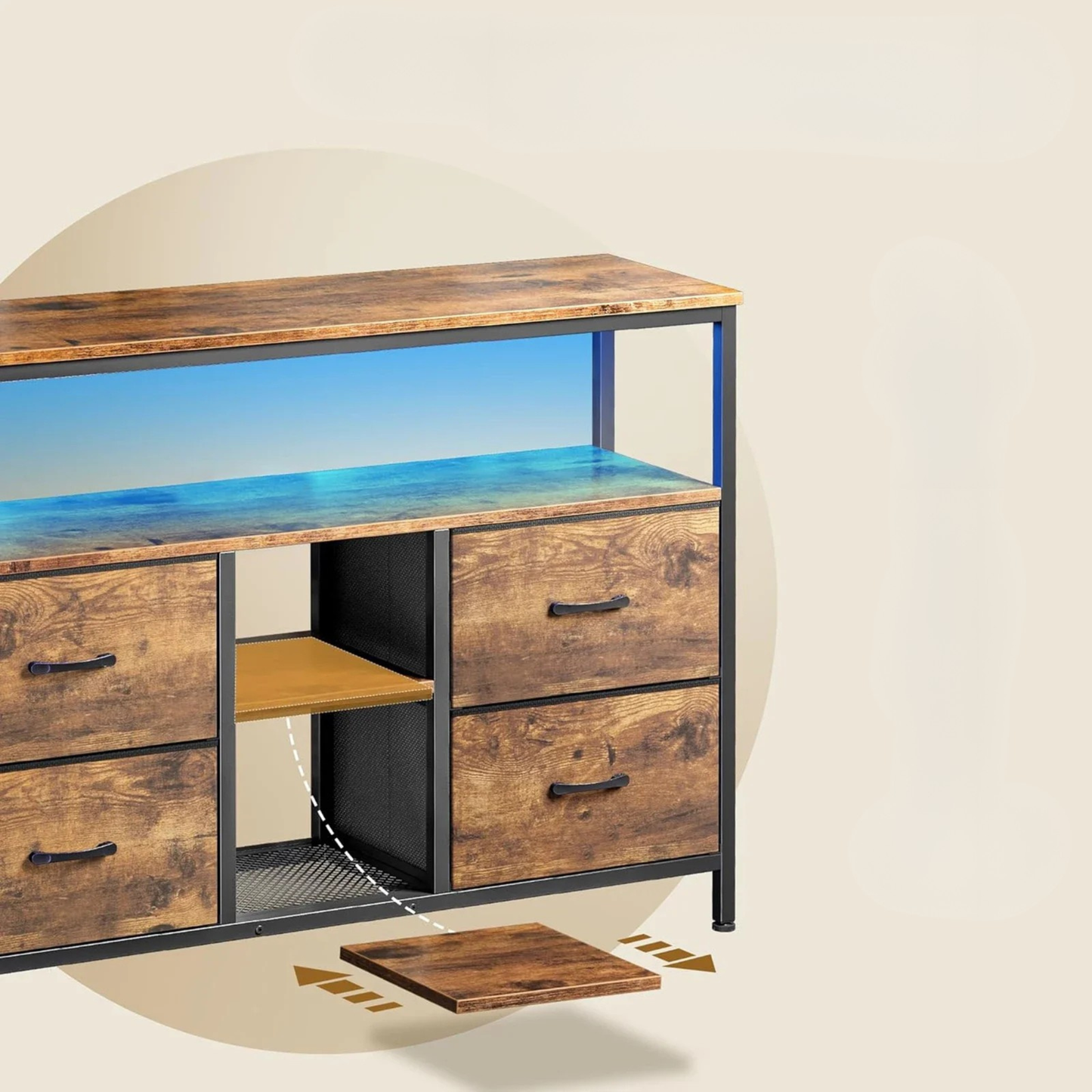 Dressoir - 4 Laden - LED Verlichting - Bruin
