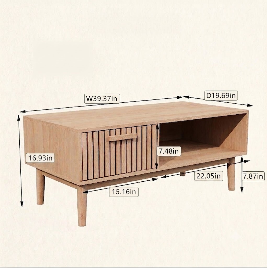 Houten Salontafel - 100 x 50 x 45 cm - Natuurlijke Houtafwerking, Opberglade & Modern Design