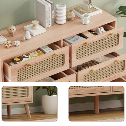 Houten Dressoir - 6 Laden - Natuurlijk Hout