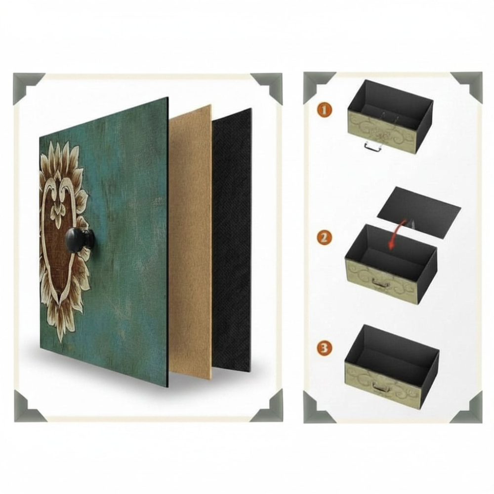 7- Delige Kast - Vintage Patroon Houten Uitstraling- Zwart Frame - Slaapkamer - Woonkamer