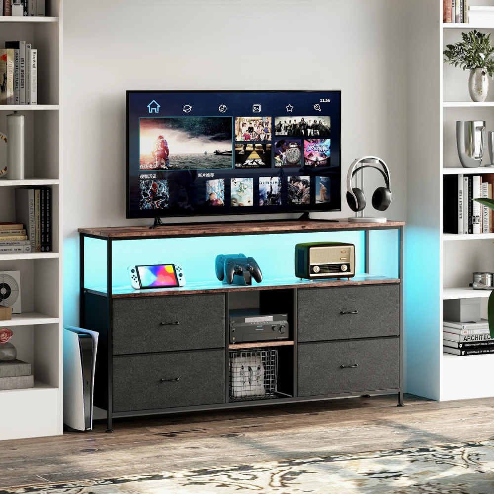 TV Kast met 4 Laden en LED Lampen