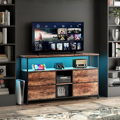 TV Kast - 4 Laden & LED Licht - Bruin