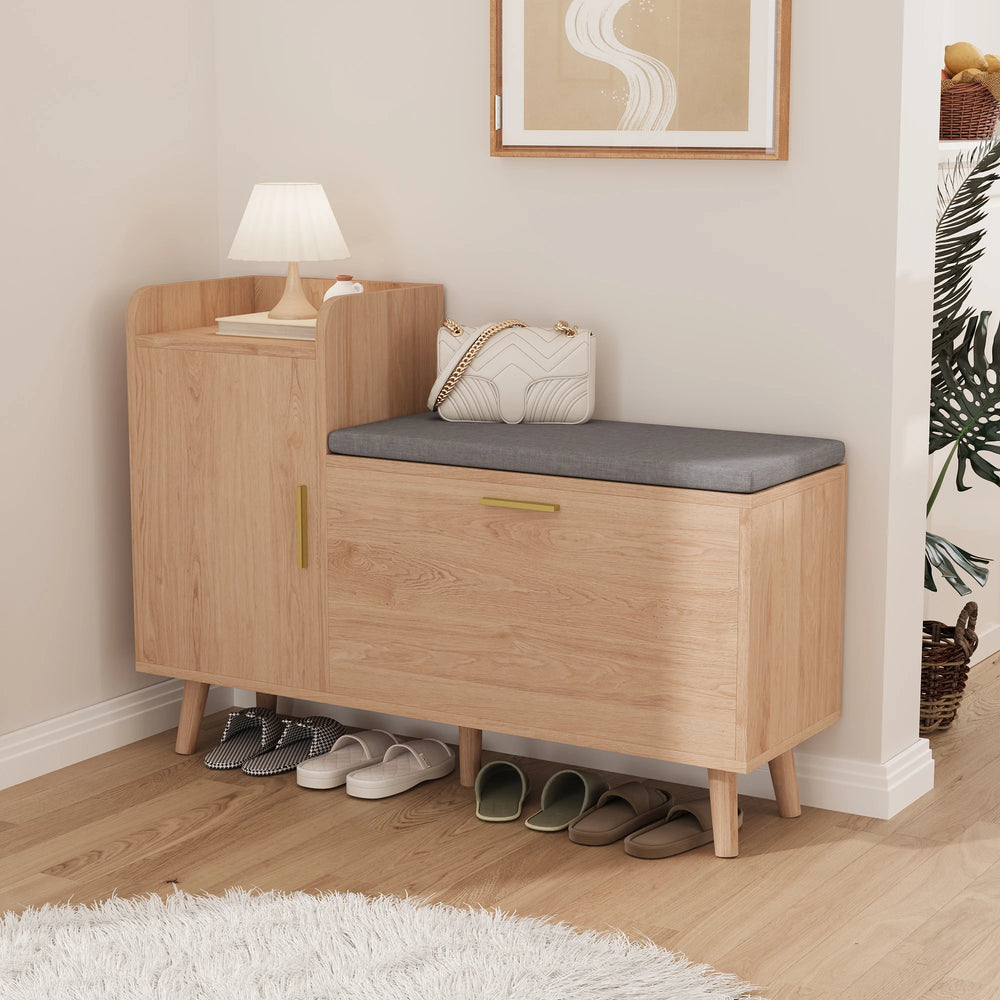 Anajqaqia 100x30x69.5cm Shoe Cabinet with Storage Space, Storage Bench, Lattice Door, Shoe Chest with Compartment, Wood