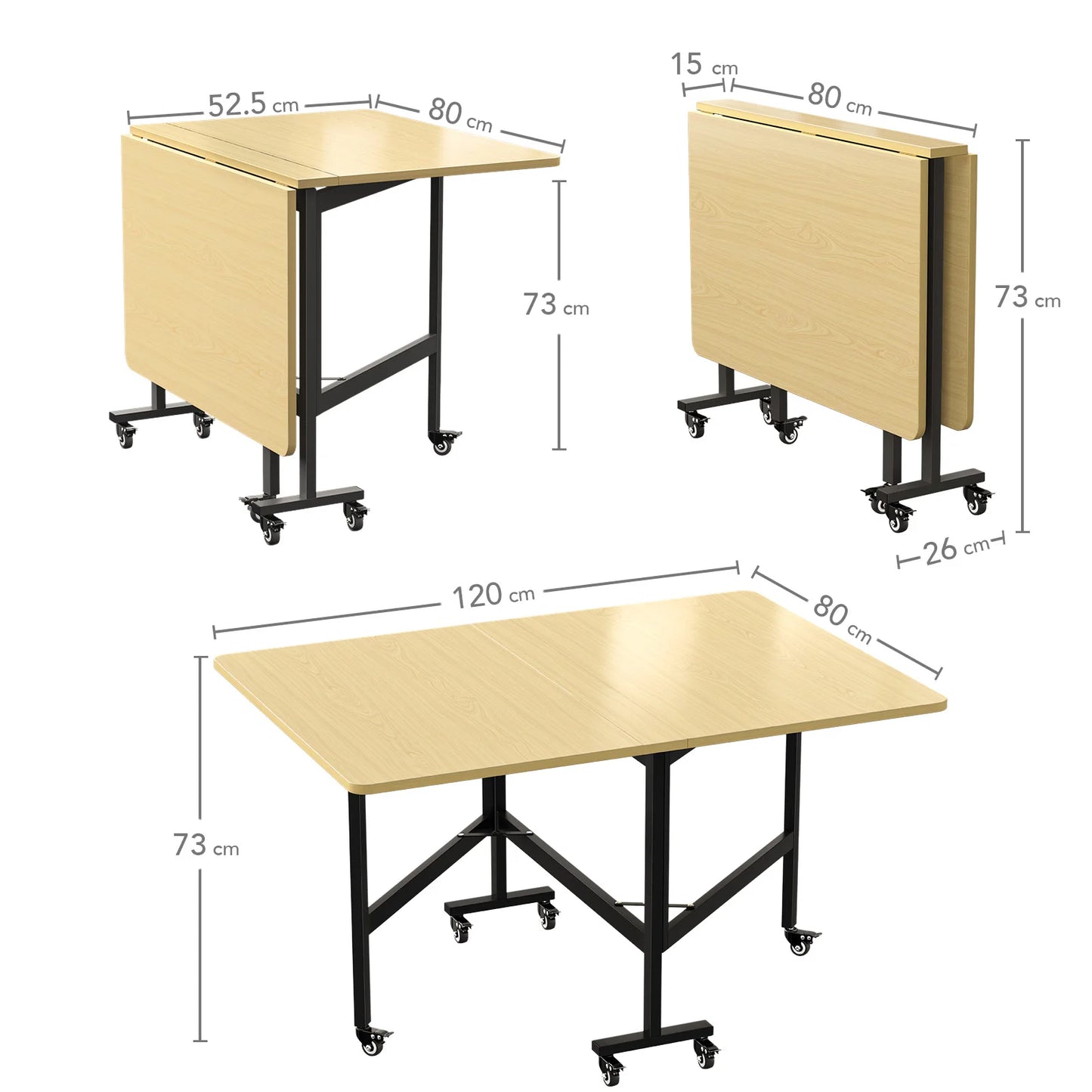 Folding dining table, modern and elegant style, adjustable, ergonomic design, 120x80 cm, beige