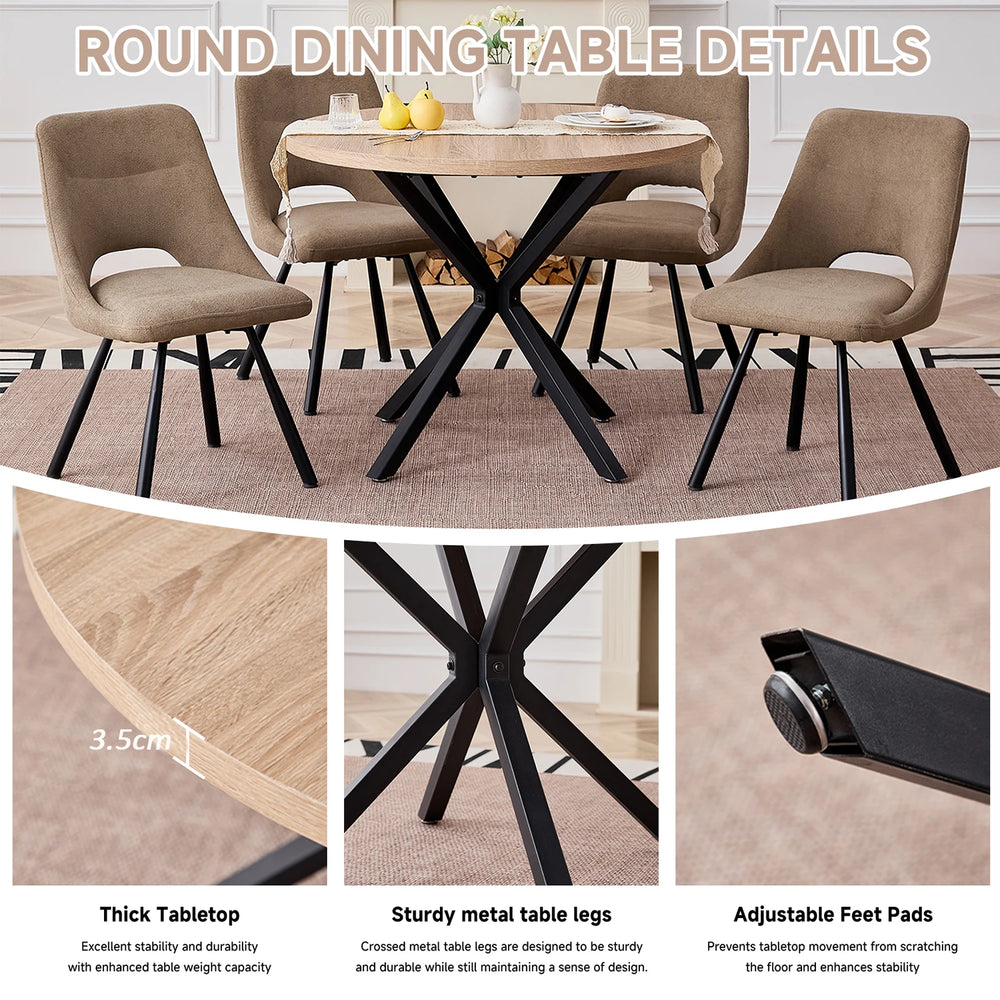 EGOONM Nordic Round Table Solid Wood Table with Wooden Lid and Steel Frame Coffee Tables Living Room Office Home Furniture 100CM