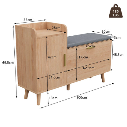 Anajqaqia 100x30x69.5cm Shoe Cabinet with Storage Space, Storage Bench, Lattice Door, Shoe Chest with Compartment, Wood