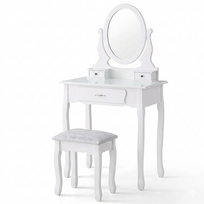 Make-up Tafel - Set met Spiegel en Stoel - 3 Laden - Wit