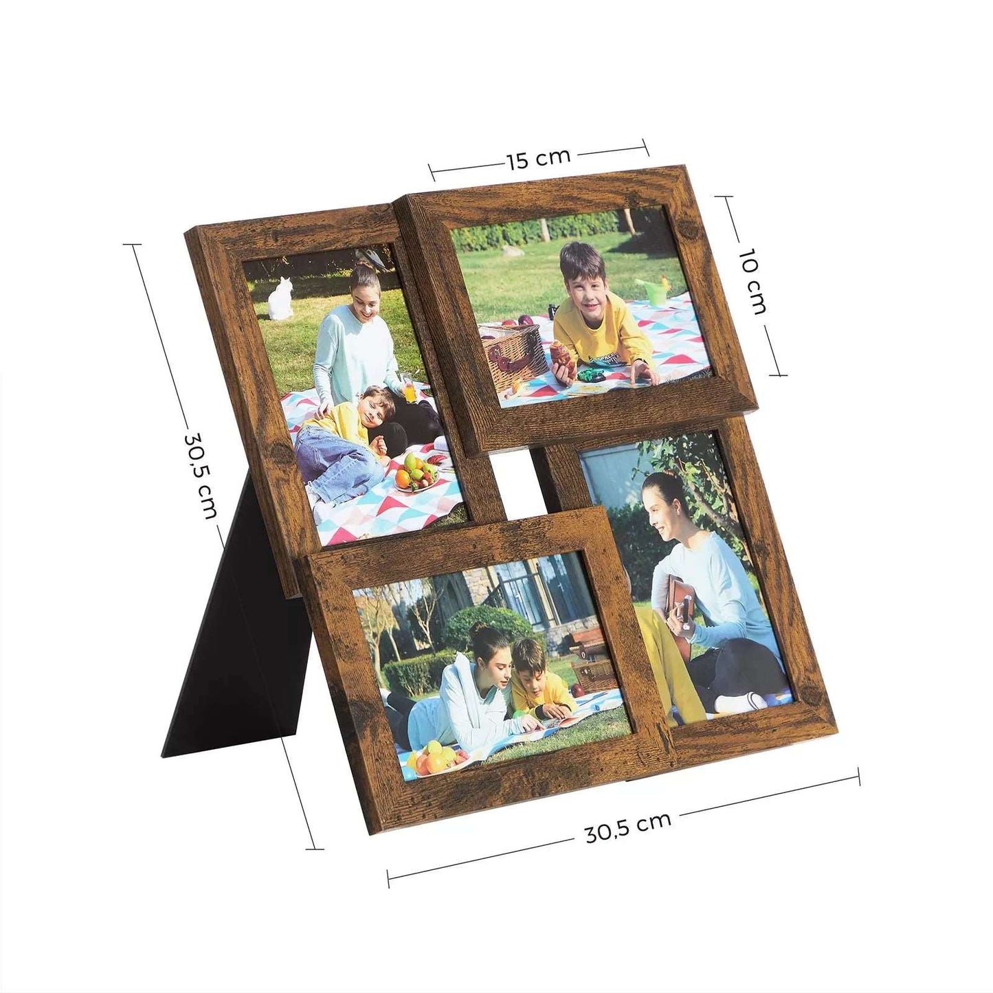 In And OutdoorMatch 4 Fotolijsten Clovis - Collage - (10x15cm) - met glazen paneel - Fotogalerij Presentatie - Vintage Bruin Foto lijstje