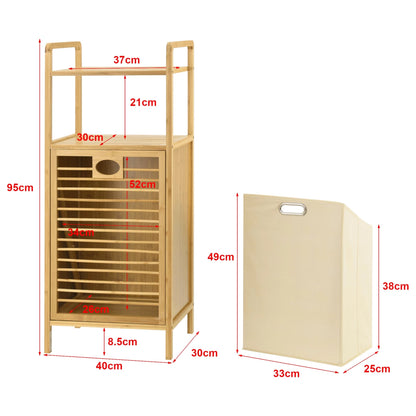 In And OutdoorMatch Bamboe Wasmand Giggs - Met Waszak en Deksel - 35L - Bamboe en Katoen - 40x30x95cm Wasmand