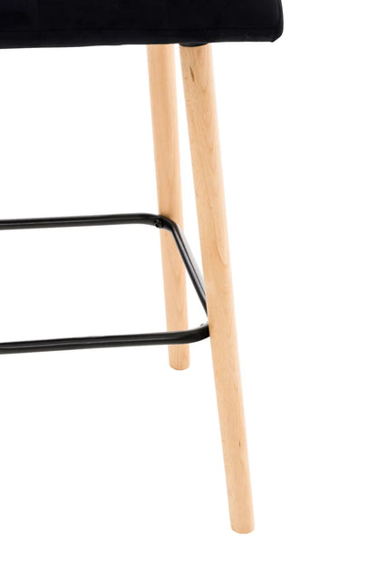 In And OutdoorMatch Barkruk Flor Willy - Zwart - Fluweel - Hout - Modern Design - Rugleuning - Voor Keuken en Bar - Gestoffeerde Zitting Barkrukken / hocker