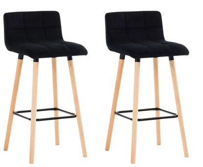 In And OutdoorMatch Barkruk Flor Willy - Zwart - Fluweel - Hout - Modern Design - Rugleuning - Voor Keuken en Bar - Gestoffeerde Zitting Barkrukken / hocker