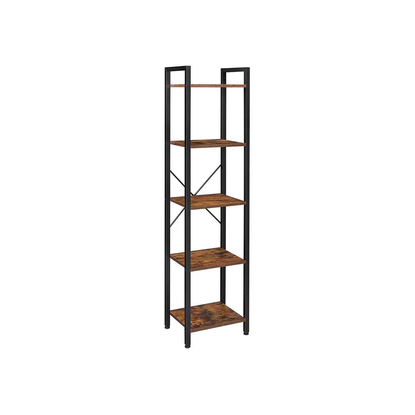 In And OutdoorMatch Boekenkast Charlene - Opbergrek - 5 Lagen - Open Planken - Kantoor - Woonkamer - Slaapkamer - 40x30x146cm - Vintage Bruin/Zwart storage rack