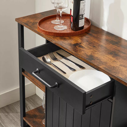 In And OutdoorMatch Dressoir Bethany - Keuken - Kast met Lade - Bijzetkast - Met Deurtjes - Multifunctionele Kast - Metalen Frame - Voor Woonkamer - Eetkamer - Hal - Vintage Bruin/Zwart Kast