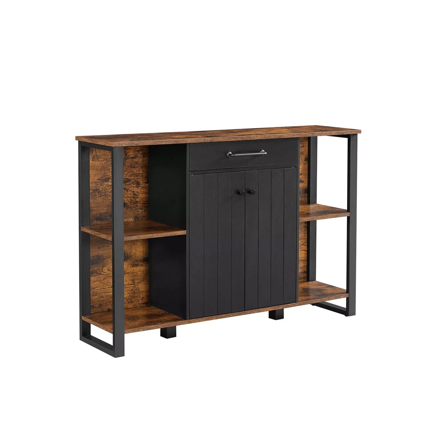 In And OutdoorMatch Dressoir Bethany - Keuken - Kast met Lade - Bijzetkast - Met Deurtjes - Multifunctionele Kast - Metalen Frame - Voor Woonkamer - Eetkamer - Hal - Vintage Bruin/Zwart Kast