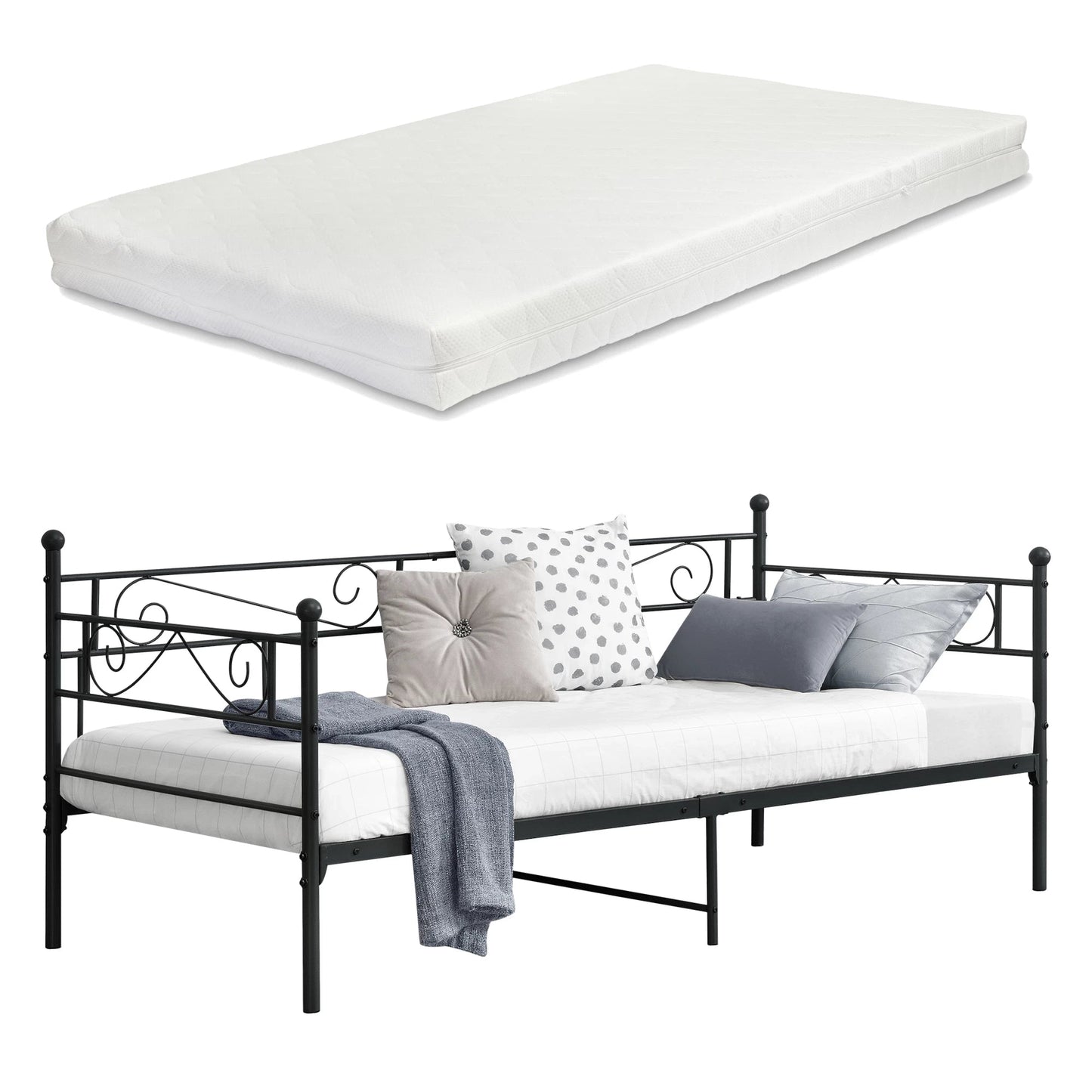 In And OutdoorMatch Eenpersoons Slaapbank Meri - Met Matras - 90x200 cm - Zwart - Vintage Design Eén persoon slapen