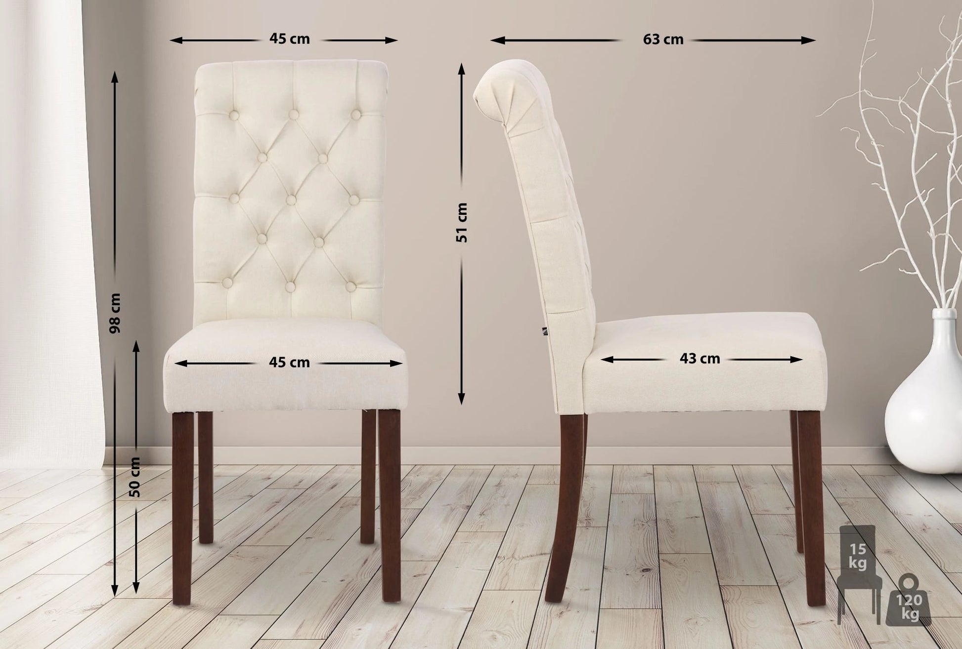 In And OutdoorMatch Eetkamerstoel Cayson - Crème - Set van 2 - Stof - Hoogwaardige bekleding - Tijdloze eetkamerstoel - Vintage Look Eetkamerstoel