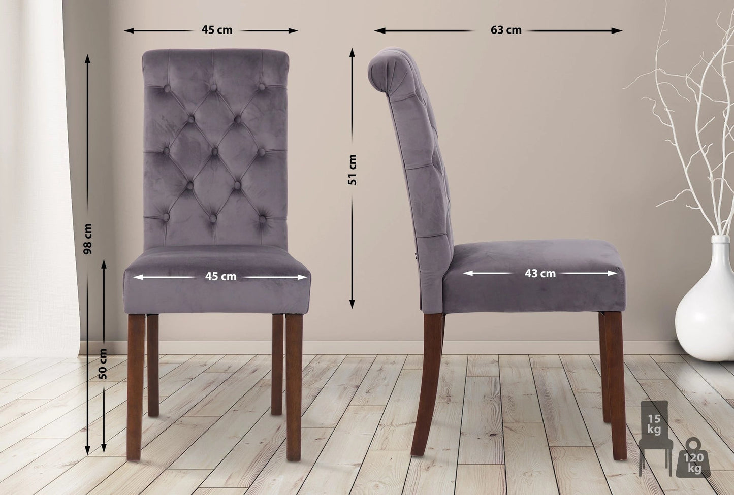 In And OutdoorMatch Eetkamerstoel Dene - Grijs - Stof - Hoge kwaliteit bekleding - Fluwelen Eetkamerstoel - Vintage Look Eetkamerstoel