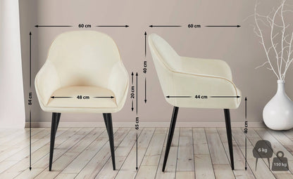 In And OutdoorMatch Eetkamerstoel Eben - Crème - Fluweel - Hoge kwaliteit bekleding - Stijlvolle eetkamerstoel - Luxe uitstraling Eetkamerstoel