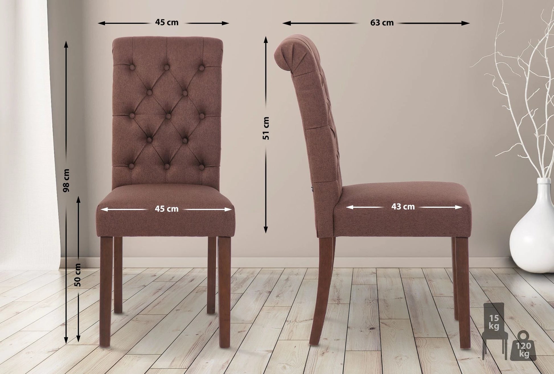 In And OutdoorMatch Eetkamerstoel Faron - Bruin - Set van 2 - Stof - Hoge kwaliteit bekleding - Tijdloze eetkamerstoel - Vintage Look Eetkamerstoel