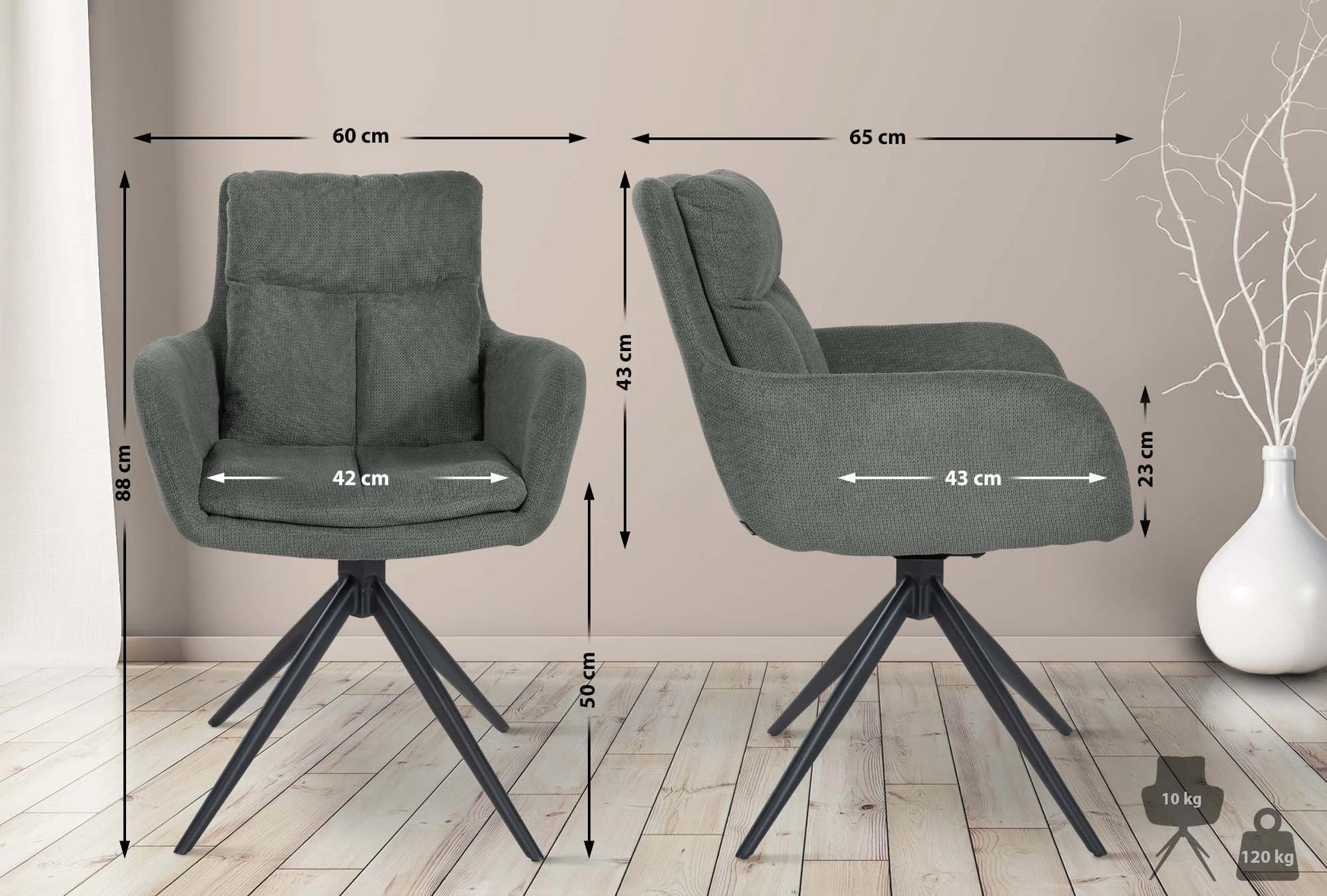 In And OutdoorMatch Eetkamerstoel Florina - Grijs - Stof - Met Armleuning - Hoogwaardige Bekleding - Stijlvolle Eetkamerstoel - Deluxe Look Eetkamerstoel