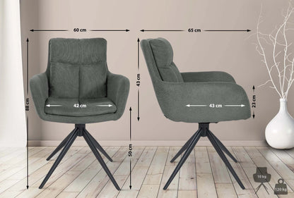 In And OutdoorMatch Eetkamerstoel Florina - Grijs - Stof - Met Armleuning - Hoogwaardige Bekleding - Stijlvolle Eetkamerstoel - Deluxe Look Eetkamerstoel