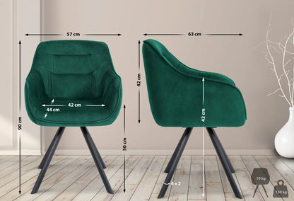 In And OutdoorMatch Eetkamerstoel Kevin - Groen - Met Armleuningen - Fluweel - Hoge Kwaliteit Bekleding - Comfortabele en Luxe Eetkamerstoel - Vintage Look Eetkamerstoel