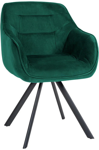 In And OutdoorMatch Eetkamerstoel Kevin - Groen - Met Armleuningen - Fluweel - Hoge Kwaliteit Bekleding - Comfortabele en Luxe Eetkamerstoel - Vintage Look Eetkamerstoel
