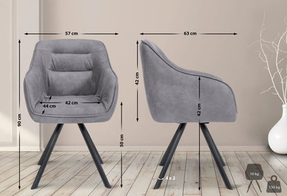 In And OutdoorMatch Eetkamerstoel Lukas - Lichtgrijs - Met Armleuningen - Fluweel - Hoogwaardige Bekleding - Comfortabele en Luxe Eetkamerstoel - Vintage Look Eetkamerstoel