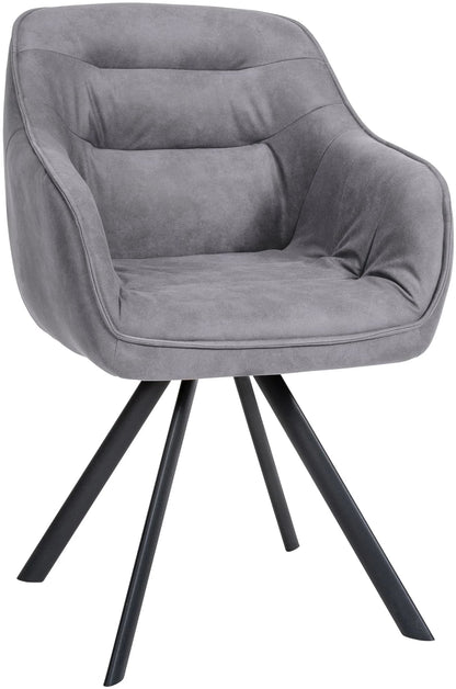 In And OutdoorMatch Eetkamerstoel Lukas - Lichtgrijs - Met Armleuningen - Fluweel - Hoogwaardige Bekleding - Comfortabele en Luxe Eetkamerstoel - Vintage Look Eetkamerstoel