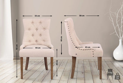 In And OutdoorMatch Eetkamerstoel Merlyn - Beige - Eetkamerstoel - Stof - Hoge kwaliteit bekleding - Vintage stijl stoel - Luxe eetkamerstoel Eetkamerstoel