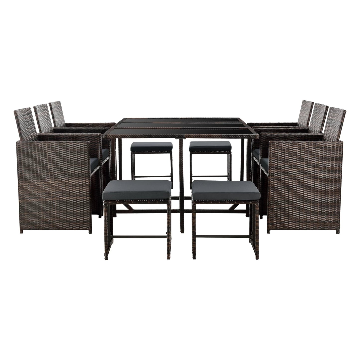 In And OutdoorMatch Elegante Tuinset Alba - 11-delig - Loungeset - Bruin Gemêleerd - Staal - Tempered Glass - Stof - Weerbestendig - Garden set