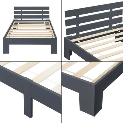 In And OutdoorMatch Houten Bed Salvatore - Grenen - Met Bedbodem - 120x200 cm - Donkergrijs - Snelle Montage Eén persoon slapen