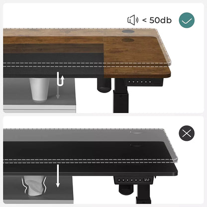 In And OutdoorMatch In Hoogte Verstelbaar Bureau Dorian - Elektrisch - Traploos Verstelbaar - Gedeeld Werkblad - 4 Opberghoogtes - Stoffen Tas - 120x60x(72-120)cm - Gemaakt van Staal - Vintage Bruin/Zwart Desk