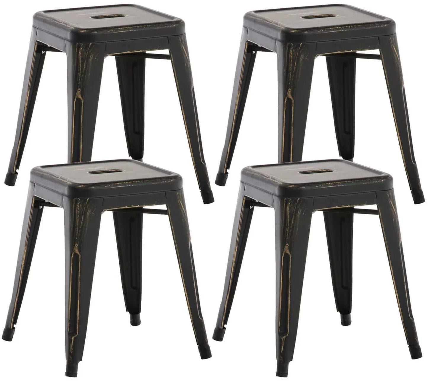 In And OutdoorMatch Kruk Tessie - zwart- metaal - vintage look - set van 4 - stapelbaar - zithoogte 46cm - industrieel stool