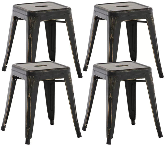 In And OutdoorMatch Kruk Tessie - zwart- metaal - vintage look - set van 4 - stapelbaar - zithoogte 46cm - industrieel stool
