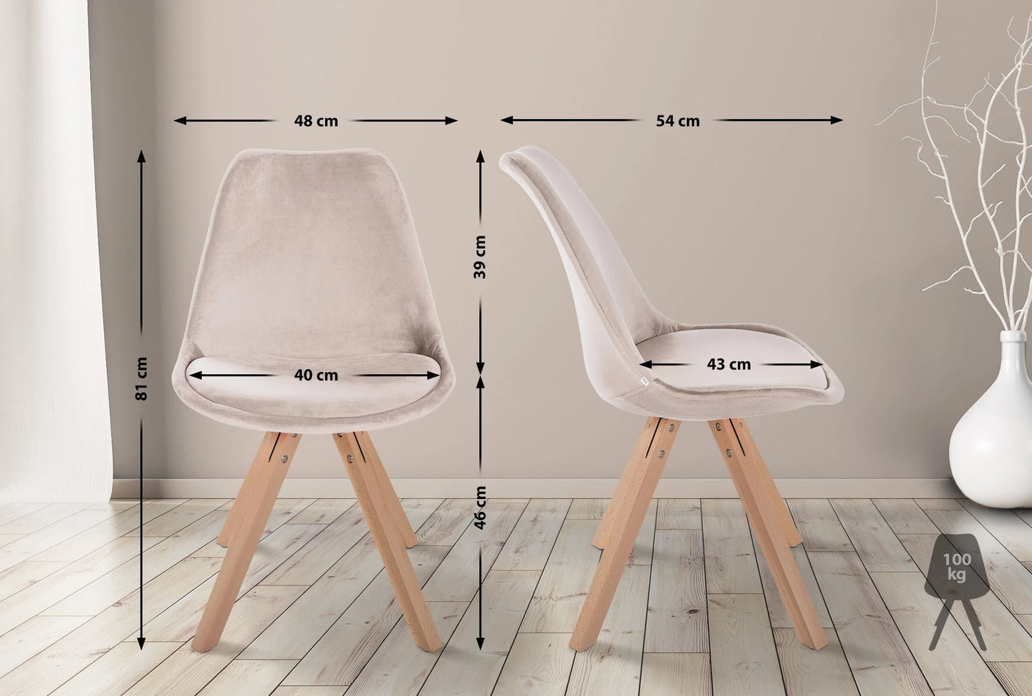 In And OutdoorMatch Stoel Celeste - Beige en Hout - Fluweel - Comfortabele zit - Hoogwaardige bekleding - Stijlvolle stoel - Klassieke uitstraling Eetkamerstoel