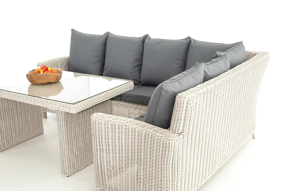 In And OutdoorMatch Tuinset Vincenza - Glastafel rotan wicker - Tuinmeubelen - Eettafel - Loungeset - Buitentafel - Salontafel - Creme/grijs - 6 personen Garden set