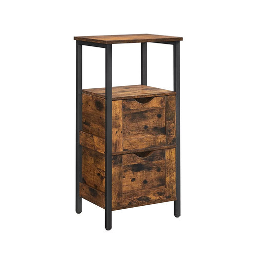 In En OutdoorMatch Kast Lewis- 2 Lade - Open Vak - Dressoir - Badkamerkast - 37x30x80cm - Vintage - Bruin Zwart Badkamerkast