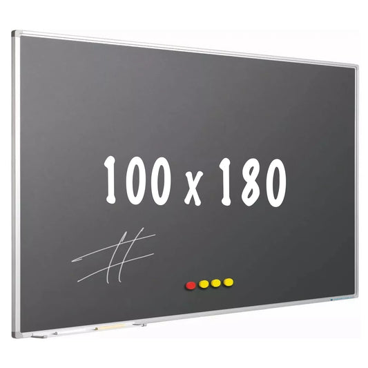 Krijtbord PRO Brenton - Magnetisch - Schoolbord - Eenvoudige montage - Emaille staal - Grijs - 100x180cm Krijtborden