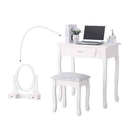 Make-up Tafel - Set met Spiegel en Stoel - 3 Laden - Wit