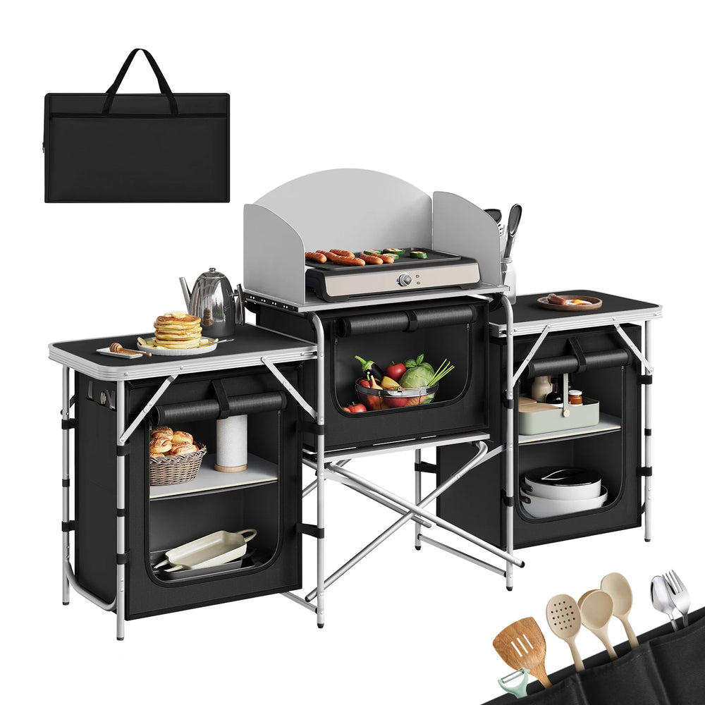 WOLTU Folding Camping Cabinet Aluminium Travel Kitchen with Worktops Storage for Outdoor Picnic BBQ Garden Table with Carry Bag