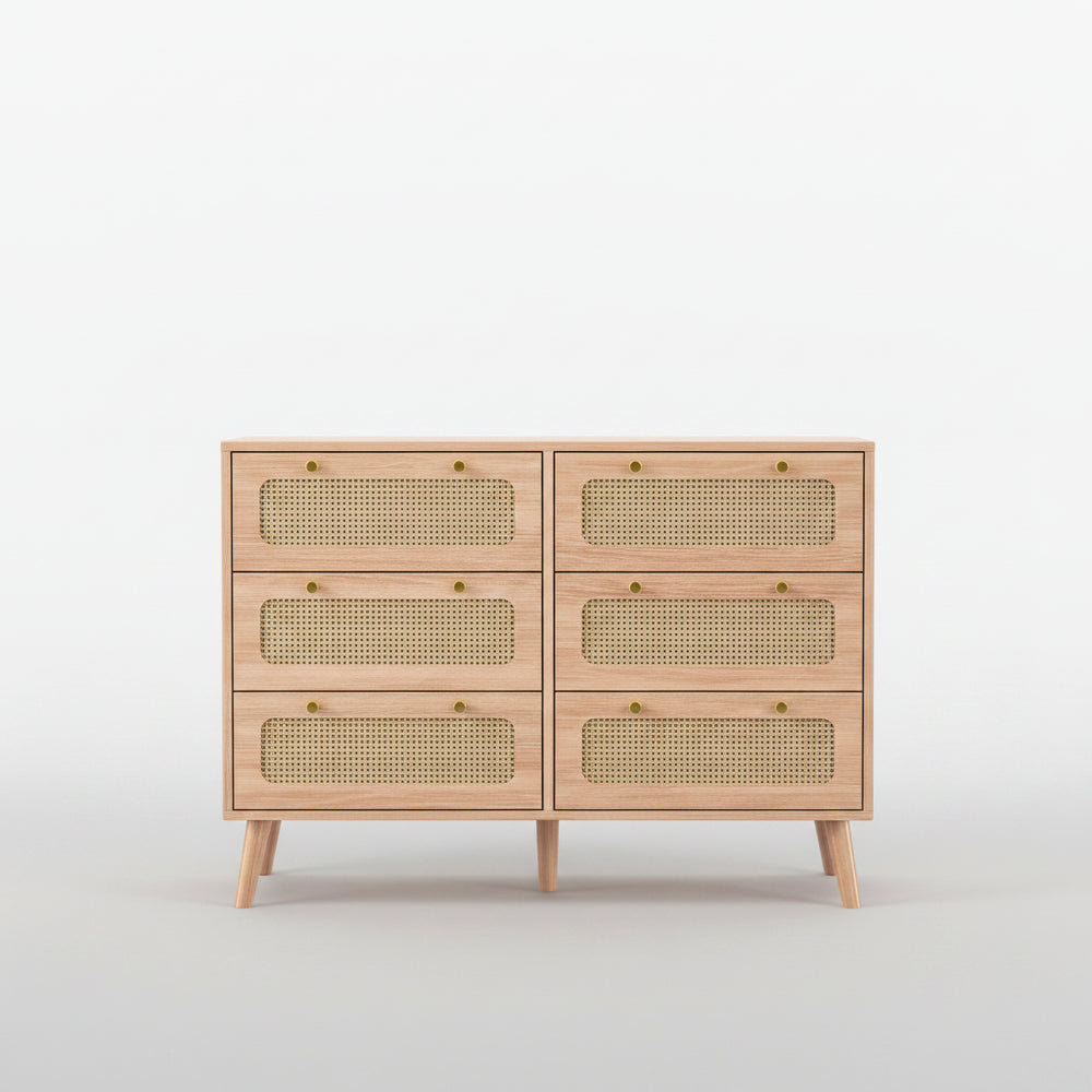 Houten Dressoir - 6 Laden - Natuurlijk Hout
